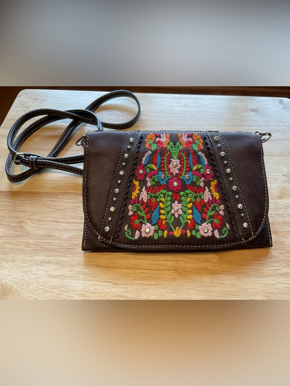 American Bling Floral Embroidered Crossbody Bag Rhinestone Studded Clutch